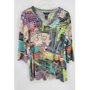 Ali Miles Art Abstract Women Tunic Top XL One Pocket Lagenlook Bright Side Slit